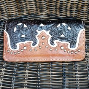 American West Tooled Studded Leather Wallet